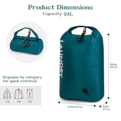 Travel Laundry Bag, Vacuum Compression Dirty Clothes Travel Bag | Waterproof Wet/Dry Space-Saving Laundry Storage Organizer, Smell Proof Storage Bag for Clothing, Swimming, Yoga, Gym, Camping