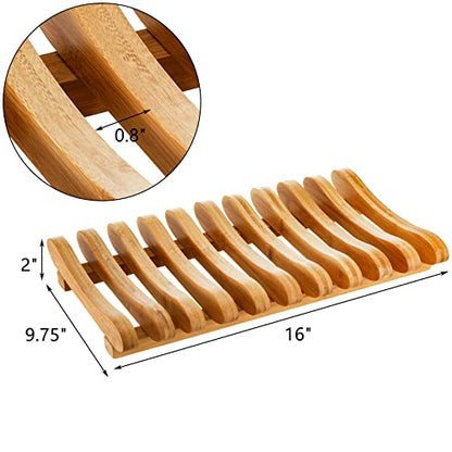 Bamboo Dish Drying Rack, 10 Slots Bamboo Cabinet Plate Stand Dish Drainer Wooden Plate Rack Pot Lid Holder Kitchen Dish Plate Storage Organizer for Countertop Cabinet