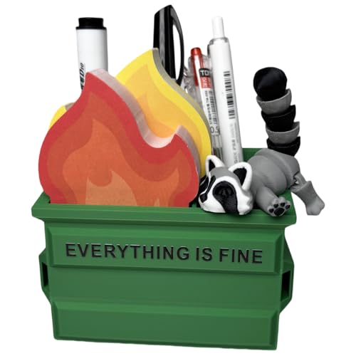 Funny Garbage Can Fire Pen Holder with 300 Sticky... (Green | Plastic)