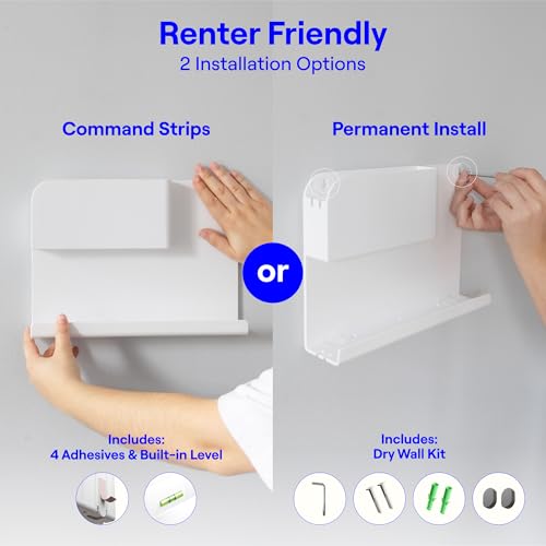 2-Pack: WallShelfie & Shroommate - Bedside Wall Organizer with Shroommate Clip On Light Bundle - Dorm Room Essential, Floating Bedside Shelf Wall Mount, Clip on for Desk, Remote Holder