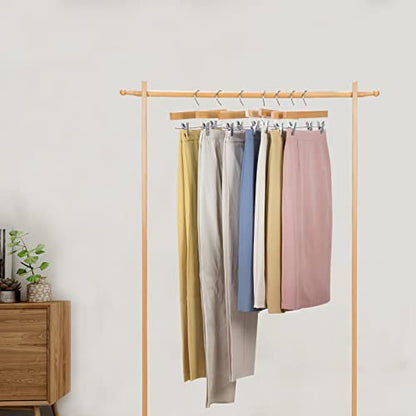 Nature Smile Wooden Pants Skirt Hangers with Clips, Natural, Pack of 10 | Lotus Wood Bottom Jeans Skirt Hanger with Anti Rust Hook