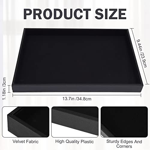 Velvet Jewelry Tray for Drawers Black Jewelrys Display Tray Stackable Jewelry Organizer Trays for Necklace Bracelet Ring Watch (1, Black)