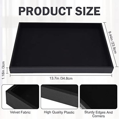 Velvet Jewelry Tray for Drawers Black Jewelrys Display Tray Stackable Jewelry Organizer Trays for Necklace Bracelet Ring Watch (1, Black)