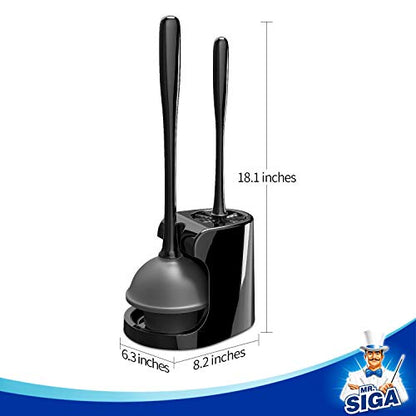 MR.SIGA Toilet Plunger and Brush Combo for Toilet Cleaning, Black, 2 Set | Heavy duty toilet brush and plunger set, toilet bowl brush and plunger with holder