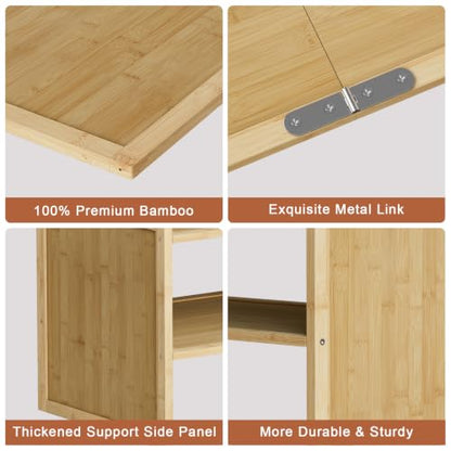 2 Tier Bamboo Shoe Rack, Extended Wood Shelf for Closet | Extended length fits more pairs. 6.7in height holds boots. Versatile for plants, books, sundries.