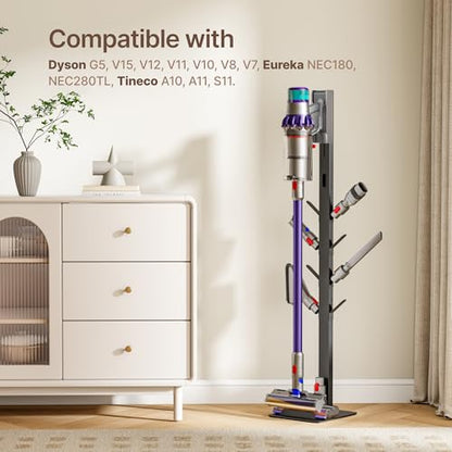 Vacuum Stand Compatible with Dyson G5 V16 V15 NEC180 280TL, Black | for V12 V11 V10 V9 V8 V7, S11 A10 A11, Cordless Vacuum Holder with 8 Storage Hooks, Accessories & Attachments Organizer