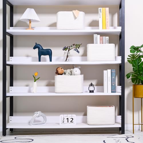 Storage Baskets for Organizing 12.5"x9.1"x7.9" (4 Packs) Off White | Storage Bin for Shelves, Woven Cotton Rope Basket with Handles for Bedroom Living Room Nursery Bathroom