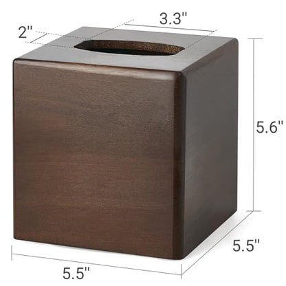 Mkono Tissue Box Cover Square, Rustic Wood Open-Bottom Holder, Dark Brown | Decorative Tissue Holder, Modern Farmhouse Decor, Desk Organizer, Bedroom Guest Room Bathroom living Room Office Dorm