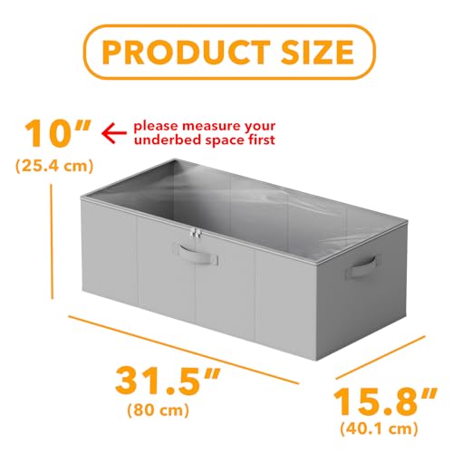 SpaceAid 2 Pack 10" High Under Bed Storage Containers, Large Underbed Storage Organizer Bins with Lids for Bedroom, Dorm, Clothes, Closet Organization, Bed Sheets and Blankets (Gray)