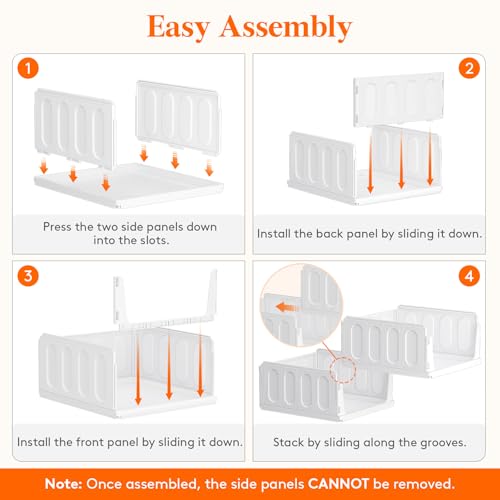 Lifewit 6 Pack Stackable Closet Storage Organizers for Clothes 16.5" Depth | Plastic Stacking Sweater Storage basket Bins for Wardrobe, Multifunctional Pants Organizer for RV, Pantry, Kitchen, Dorm