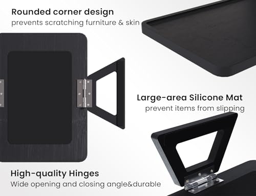 2 Pack Bamboo Couch Arm Tray,Folding Sofa Armrest Table（Black） | Clip-On Couch Desk,Foldable, high load-bearing, Non-slip, no assembly，easy to wipe clean，Natural bamboo,Gift box