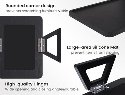 2 Pack Bamboo Couch Arm Tray,Folding Sofa Armrest Table（Black） | Clip-On Couch Desk,Foldable, high load-bearing, Non-slip, no assembly，easy to wipe clean，Natural bamboo,Gift box