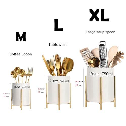 5.9'' Silverware Holder,Kitchen Utensil Holder,Fla... (White gold | Ceramic, Metal)