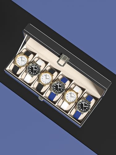 Watch Display Case For Men,Leather Watch Organizer Box,Watch Travel Organizer Tray,Watch Collection Storge Holder For Women (Black Leather, 6 Slots)
