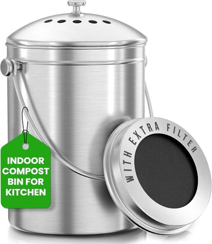Countertop Compost Bin 1.3 Gallon, Stainless Steel... (Silver | Stainless Steel)