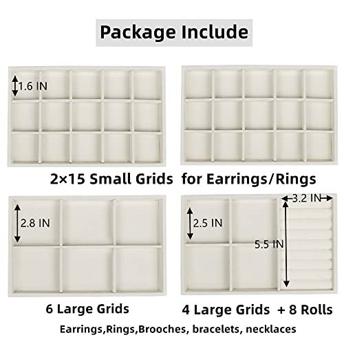 Set of 4 Stackable Jewelry Trays Organizer, Velvet Earring Organizer, Jewelry Organizer Showcase Display Drawer Organizer Storage, Earring Holder Necklace Bracelet Ring Accessary Organizers (Beige)