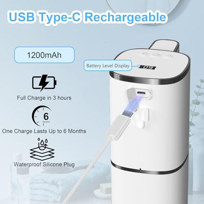 Automatic Liquid Soap Dispenser Touchless, USB Rechargeable Smart Hand Soap Dispenser, 9-Level Adjustable, Physical Button Operation, 13.5oz/400mL Wall Mounted for Bathroom Kitchen Dish Soap