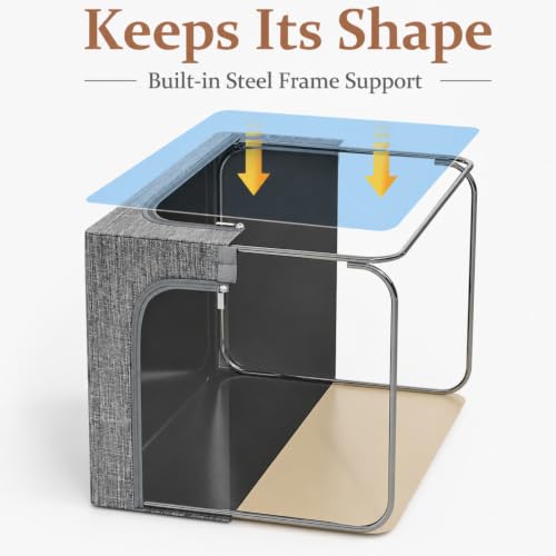GoMaihe Clothes Storage Bins with Metal Frame for Closet, 40L 6-Pack Grey | Sweaters Hoodies Jeans T-Shirt, Closet Top Shelf Organizer, Steel Frame Collapse-Proof, Stackable, Clear Window, Dual Access