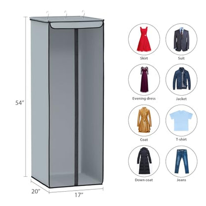 Univivi Garment Bags for Hanging Clothes, Cloth Bag 54 In, 2 PCS, Grey | Large Capacity, Easy Assembly, Clear Window, Dustproof, Durable Zipper, Hanging Garment Storage Bag for Suit, Coat, Dress