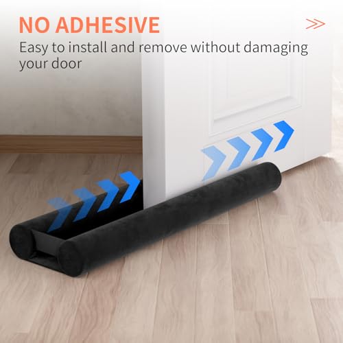 Door Draft Stopper for Doors 29-35" No Adhesive Dr... (Black | Flannel)