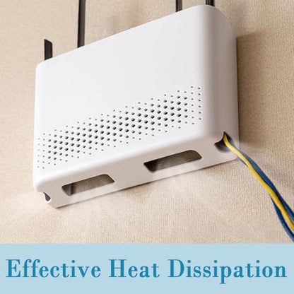 WiFi Router Storage Box Wall Mounted, Heat Dissipation Cable Organizer | Durable ABS, Heat Dissipation Vents, Cable Concealment, No-Drill Install, Space-Saving, Fits Routers & Modems Home Office
