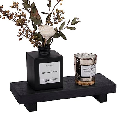 Wood Bathroom Tray Farmhouse Decor Kitchen Soap Holder, 8.7" x 3.6" Black | Waterproof, Lightweight, Easy Clean, Small Wooden Riser Pedestal Stand Accessories for Office Desk, Vanity, Counter, Sink