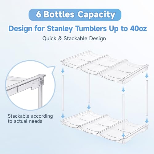 spospo Stackable Water Bottle Organizer for Stanley 40 oz Tumbler | Water Bottle Holder for Cabinet, Pantry Kitchen Organizers and Storage for Stanley Cup Accessories, Tumbler Organizer, 2 Pack