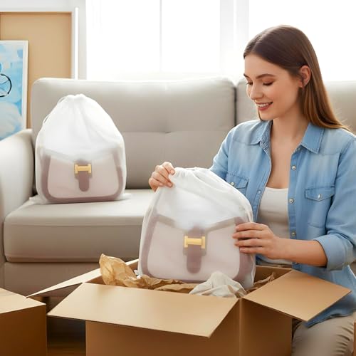 Kifmurase 100PCS Dust Bags for Handbags 15x19 inch, Non Woven Purse Dust Cover Bags for Storage, Breathable Cloth Storage Pouch with Drawstring for Shoe Boots Purses Home Travel Closet Organizer