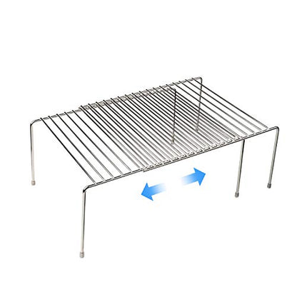 Tomorotec Expandable Kitchen Cabinet Organizer Stainless Steel Shelf Silver | Adjustable from 12.8 to 22.8 Inches Rustproof with Anti-Slip Feet for Pantry Bathroom Closet and Countertop Organization