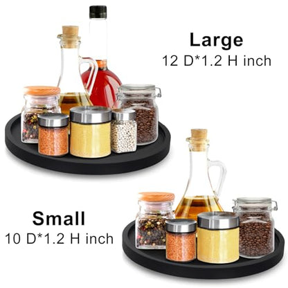 Wooden Lazy Susan for Table Top Organizer Round Tray Kitchen Counter Decor | 10" Small Black Wood Lazy Susan Turntable Cabinet Circle Rotating Bathroom Vanity Tray Coffee Bar Dining Table Accessories