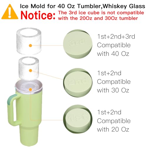3 Pcs Silicone Ice Cube Tray for 30-40 Oz Tumblers with Lid and Storage Bin | Creates 3 Hollow Cylinder Ice Cubes, Silicone Ice Trays for Freezer, Easy Release, BPA-Free, Coffee, Whiskey and Cocktails