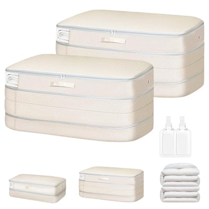 Comforter Storage Bag - Large Capacity Bedding Storage Bags Ultra Space Saving Self Compression Organizer, Washable Compression Bags for Storage Comforter Blanket Duvet Pillow, 2-Pack, Beige