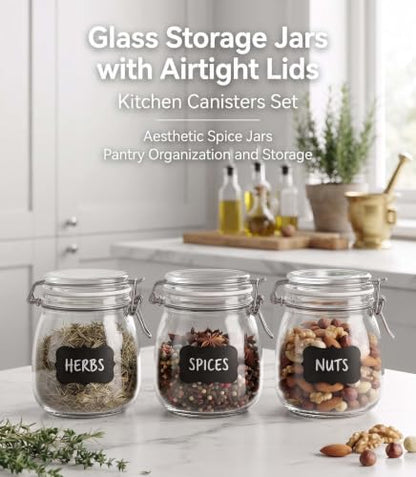 17 oz Glass Jars 4Pack with Airtight Lids,Wide Mou... (Clear | Glass, Silicone)