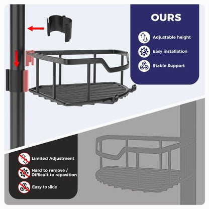 Corner Shower Caddy Tension Pole, 4-Tier Fan-Shaped Adjustable Rustproof Bathroom Organizer Shelves, 47"-125'', No-Drill Quick Installation for Inside Shower, Bathtub, Black (BLACK)
