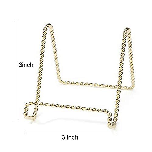 HOHIYA 3" Gold Plate Display Stands 6 Pack Mini Metal Easels | Compact metal easels display decorative plates, photos, frames, artwork and collectibles on shelves or tabletops.