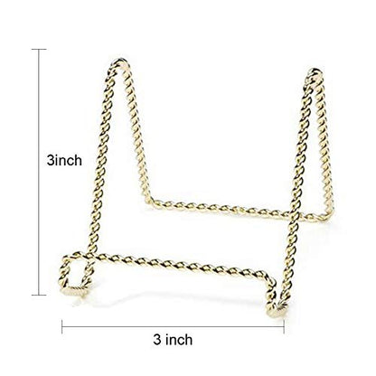 HOHIYA 3" Gold Plate Display Stands 6 Pack Mini Metal Easels | Compact metal easels display decorative plates, photos, frames, artwork and collectibles on shelves or tabletops.