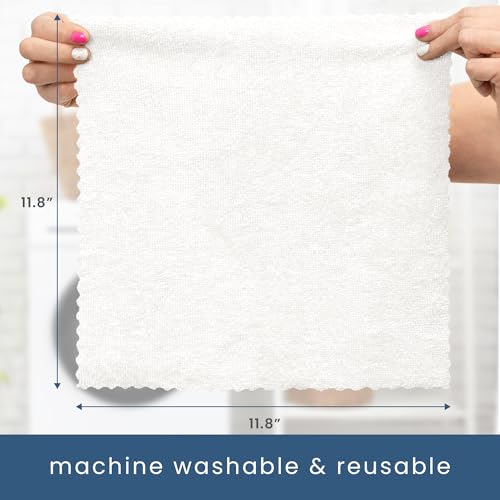 S&T INC. Microfiber Cleaning Cloth, 50 Pack, 11.8" x 11.8", White | Storage Box Included, Edgeless Cleaning Cloth for Home and Car, Reusable and Multi-Purpose Cleaning Rags, Machine Washable