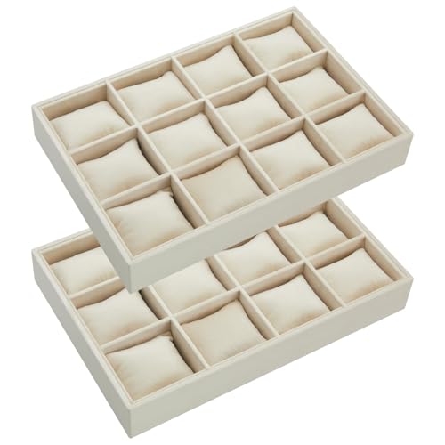 2 Pieces 12 Grid Velvet Watch Tray Jewelry Organiz... (2 Count | Beige | Engineered Wood)