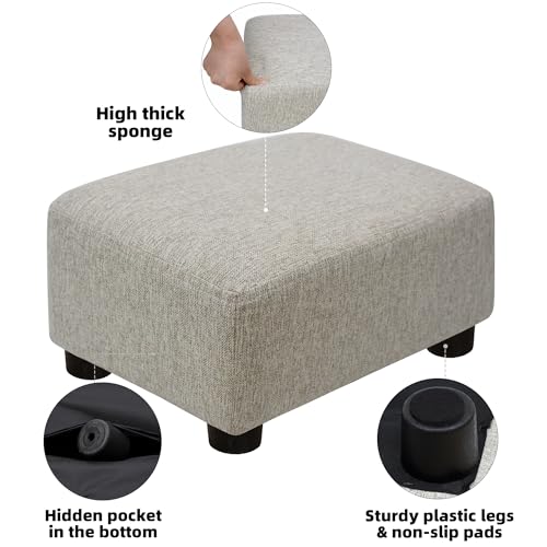 CAROLMADE Small Foot Stool Ottoman Footstool with Legs Under Desk Footrest for Living Room Bedroom and Office,Linen-Beige