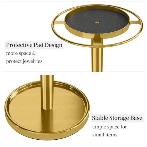 360° Rotating Sunglasses Organizer, Glasses Holder with Organizer Tray | Stainless Steel Eyeglasses Holder with Storage Base for Dresser, Desk Table, Nightstand & Home Decor, Gold