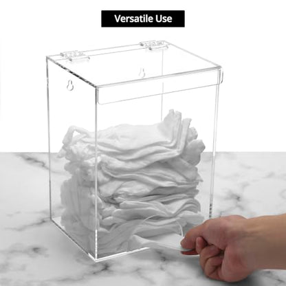 QWORK 2 Pack Acrylic Dispenser for Hairnet, Laundry Pods, Face Mask, Wall-Mount or Countertop, Clear Organizer for Disposable Items - Fits Masks, Gloves, Hairnets, 8.25"H x 6.5"W x 5"D