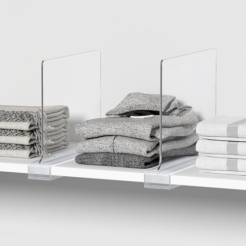 6 PCS Shelf Dividers for Closet Organization Acrylic Clear Closet Shelf Divider for Wooden Shelving Suitable for Wooden or Vertical Shelves Or Bedroom, Kitchen and Office..