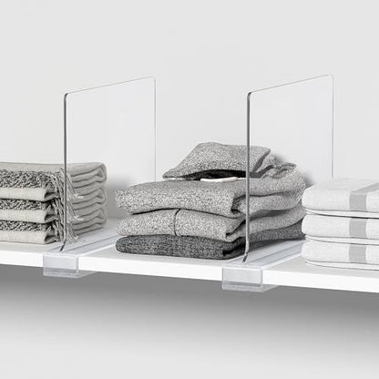 6 PCS Shelf Dividers for Closet Organization Acrylic Clear Closet Shelf Divider for Wooden Shelving Suitable for Wooden or Vertical Shelves Or Bedroom, Kitchen and Office..