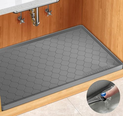 Winisok Waterproof Under Sink Mat 34" x 22", Silicone Mat, Dark Gray | Raised Edge Traps Spills & Leaks, Shelf Liner, Cabinet Protector, for Kitchen, Bathroom, Boots, Pets, Home Essentials