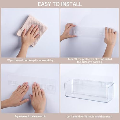 2 Pcs Clear Shower Shelf, Large Bathroom Wall Mounted Shower Caddy | No Drill Self Adhesive Bathroom Organizer with Self Adhesive Tape