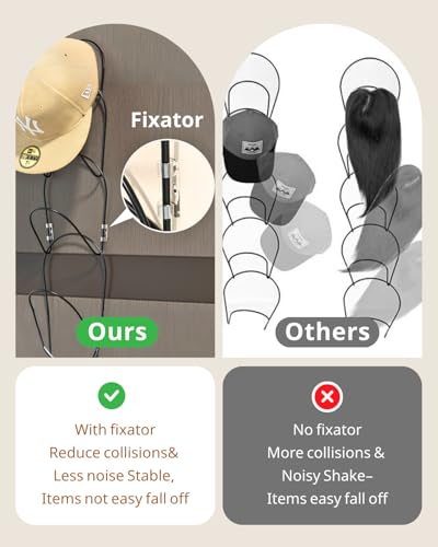 15 Pack Hat Rack Hanger Holder Organizer Closet Hanging Baseball Cap Display Storage Rack for Scarves Handbags Towels Clothes Ties Over Door Wall Mounted w Hanging Hook Black