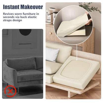 8Pcs Outdoor Cushion Covers, Stretch Patio Furniture Couch Chair Slipcovers | Washable, Pet Friendly, Seat Replacement Covers, Soft Sofa Slip Covers, 4-Large+4-Rectangle 20-27", Easy Renew, Beige