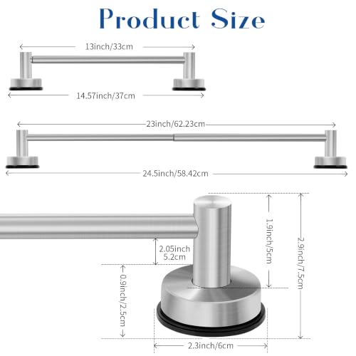 Adjustable Suction Cup Towel Bar for Bathroom Wall, 14.6–24 Inches Brushed Nickel Towel Bar, Stainless Steel Bath Towel Holder, Towel Racks for Bathroom Shower (Brushed Nickel)