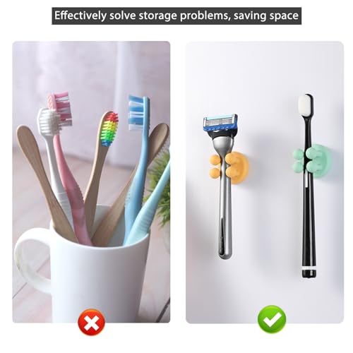ZEZHOU Toothbrush Holders for Bathrooms Shower - 6Pcs Silicone Razor Holder Wall Mounted Self Adhesive Multifunctional Cute Hook for Kids Hanging Tooth Brush for Kitchen Living Room Office