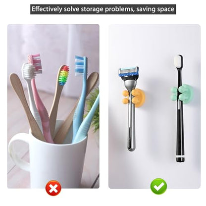 ZEZHOU Toothbrush Holders for Bathrooms Shower - 6Pcs Silicone Razor Holder Wall Mounted Self Adhesive Multifunctional Cute Hook for Kids Hanging Tooth Brush for Kitchen Living Room Office